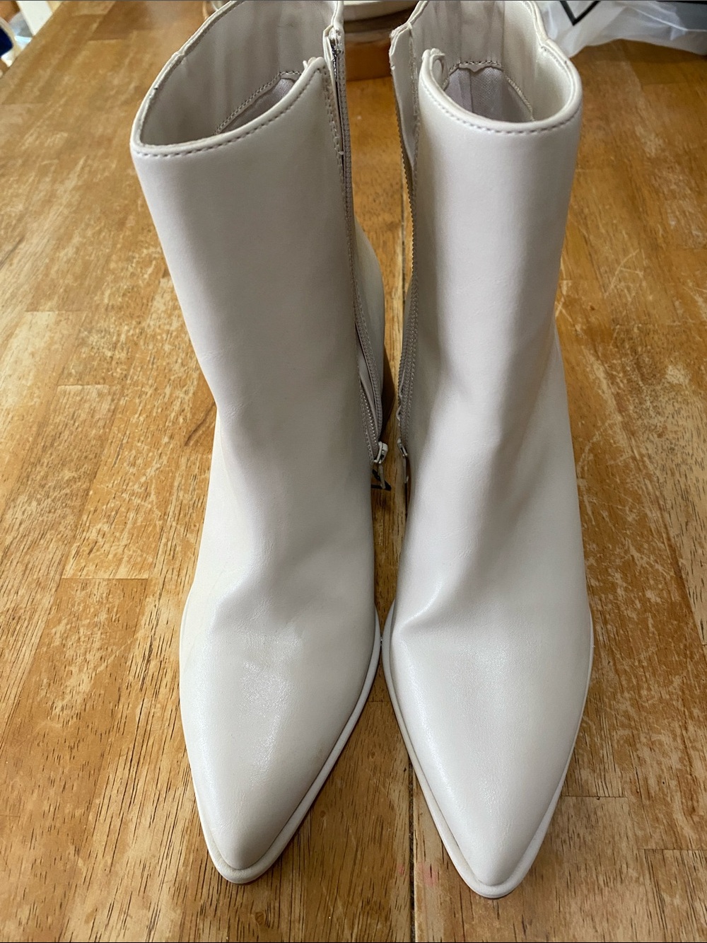 Women's Cream Pointed Toe Ankle Booties with Side Zip